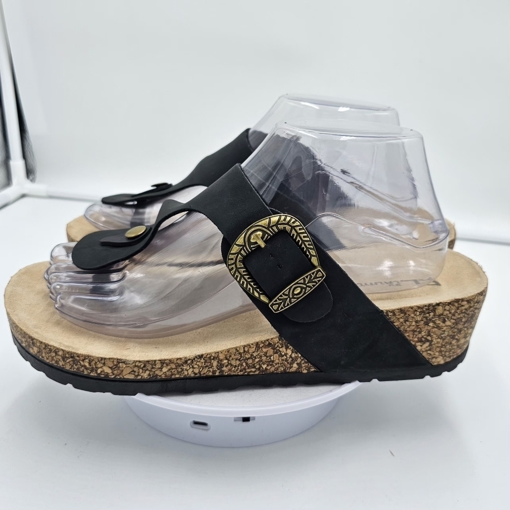 🆕️CL by Laundry Black Cork Wedge Sandals – Size 41 - Picture 2 of 8